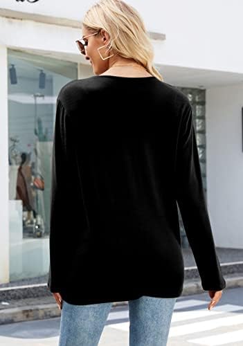 Camisas de lã térmicas femininas de manga comprida V Pullulver de coloração sólida túnica de túnica solta blusa de blusas de