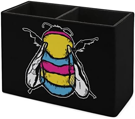 Bandeira pansexual abelha pu de couro de caneta xícara de lápis copo de mesa de mesa de mesa caixa de artigos de