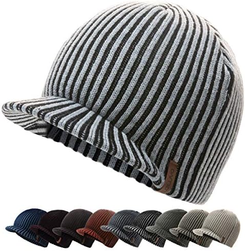 Zowya Winter Visor Beanie Hat for Men & Women Brim Knit Skully Hats Fated Skull Cap grossa de contraste vintage, 1hat