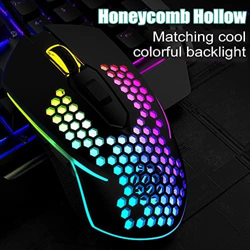2,3 onças Ultra Lightweight Honeycomb Gaming Mouse, mouse ergonômico USB Wired com RGB LED Backlight com sensor de alta