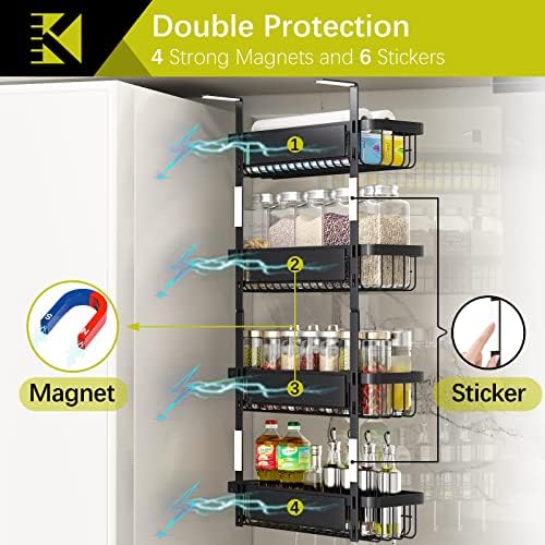 Rack de especiarias magnéticas de Kafahom para geladeira, 4 PACK SPICES RACKS Organizador, Magnet Spice Rack economiza espaço