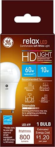 Iluminação GE Relax Lâmpada LED, 10 watts Luz HD branca macia, base plug-in GU24, diminuição