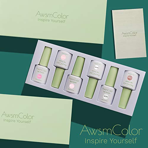 Awsmcolor French White Gel Achanel Conjunto - 6 garrafas 8ml Nude Glitter Gel Gel Polish Soak Off Led Lamp Unhel