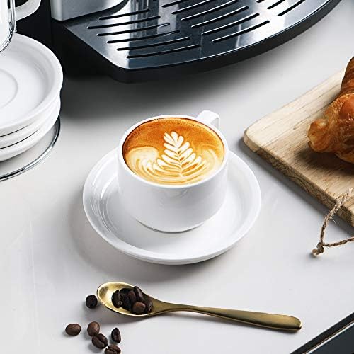 Xícaras de café expresso de porcelana sweejar com pires, xícaras de cappuccino empilháveis ​​de 2,5 onças com suporte de metal