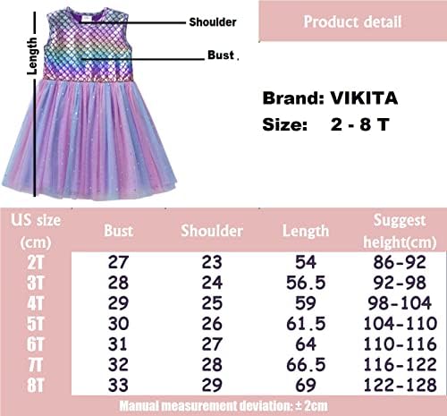 Vikita Toddler Girls Vestres para vestidos de manga curta de verão Roupas tutu Vestidos para crianças para festas diários, 3-8y