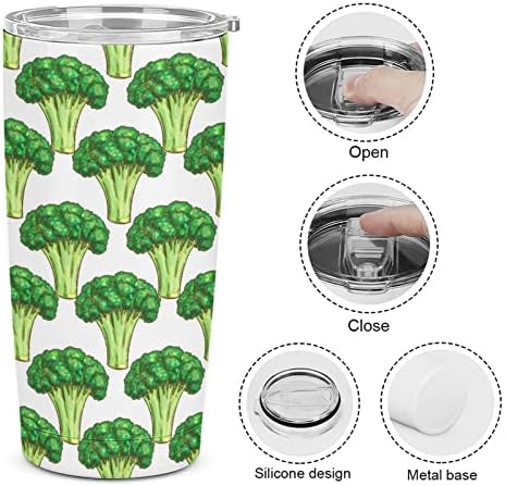 Brócolis verde 20oz de viagem a vácuo de caneca de caneca de café com copo de aço inoxidável com palha e escova de tampa