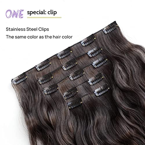 Extensões de cabelo castanho escuro clipe Strid em extensão de cabelo ondulado de 18 clipes de grossa pretos sintéticos