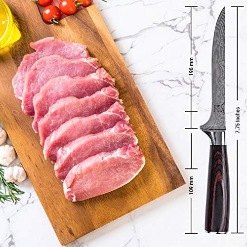 Koi Artisan Chef Faca de desospeamento - Debonando peixe e carne 6 polegadas Blade - padrão elegante a laser - Faca
