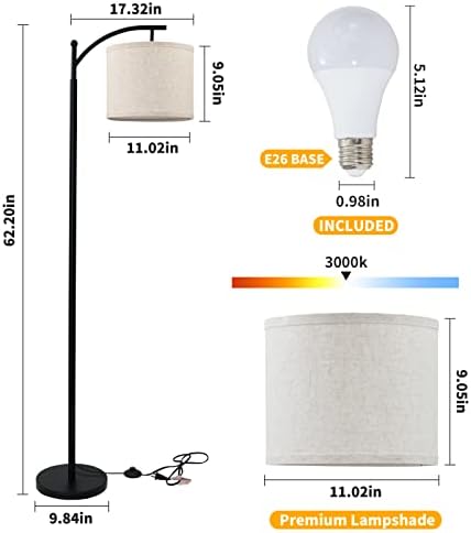 Lâmpada moderna do chão com lâmpada de linho bege, lâmpadas altas lâmpadas em pé para quartos, sala de estar, escritório, lâmpada