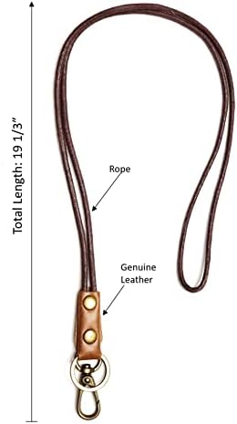 Colar de corda de couro genuíno Aslana para o suporte do distintivo de identificação principal, fecho de garra de lagosta,