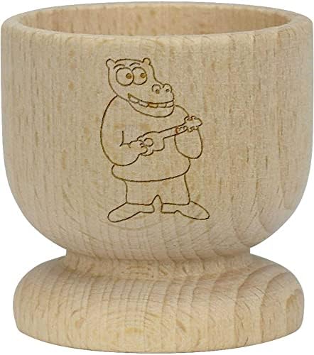 Azeeda 'Hippo tocando ukulele' copo de ovo de madeira