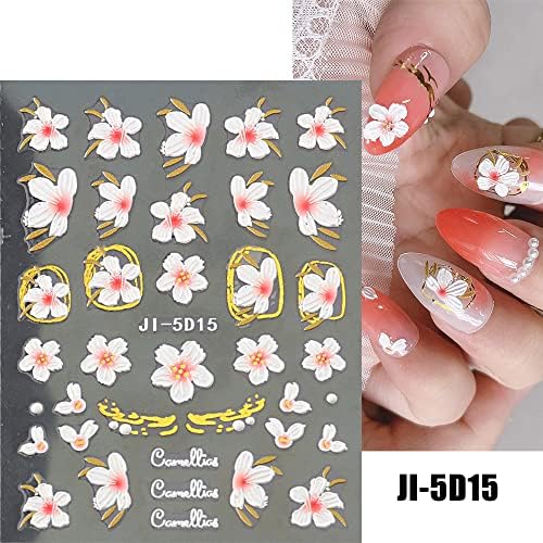 Jaozuyard 5D Flower Nail Art Sticks Decalques 3 folhas Auto-adesivo Linha de folhas Supplies Acessórios para mulheres Nails STIKCERS DIY Design Decoration