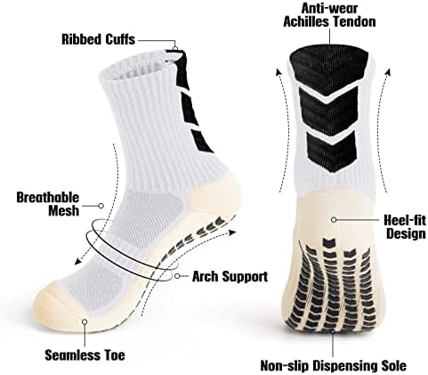 Almofadas de meias de alcance Anti -Slip Slip Pads Non Slip/Skid Soccer meias para esportes de basquete de futebol, 3 pares