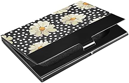 Daisies White Dots Detentor de cartão de visita para homens Caso de cartões de visita de homens com couro de cartão de crédito de cartão de crédito Organizador de cartão de crédito