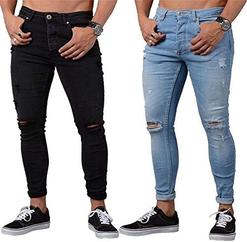 Andongnywell Men Slim Fit Stretch Destroyed calça jeans casual calça de jeans esticada e magra