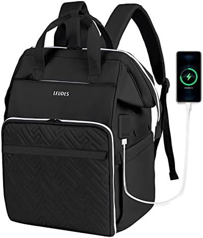 Mochila da bolsa de tricô, LEUDES Organizador de armazenamento de fios grande bolsa de crochê com porta de carregamento USB