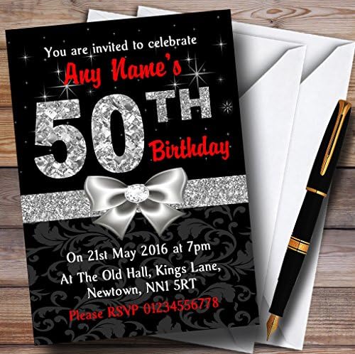 Red Black Silver Diamond 50th Birthday Party Party Convites personalizados