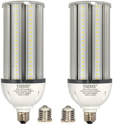 Tsexes 2 pacote de lâmpada de milho led 60w 7800 lúmen, e26 base média 5000k luz do dia para iluminação de garagem para