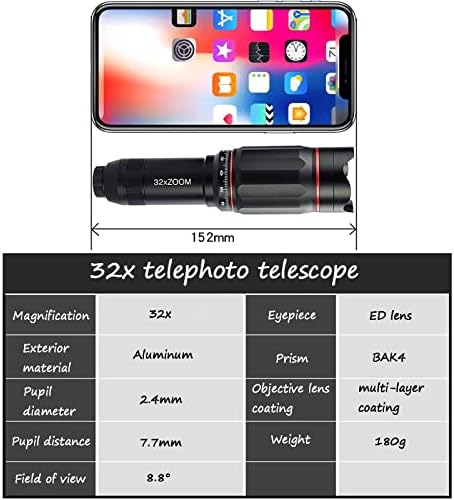 32x Lens de zoom de telefone celular de câmera Telescope 32X para telefone X/8 7 Plus/6s S8 S7 e a maioria do smartphone Android