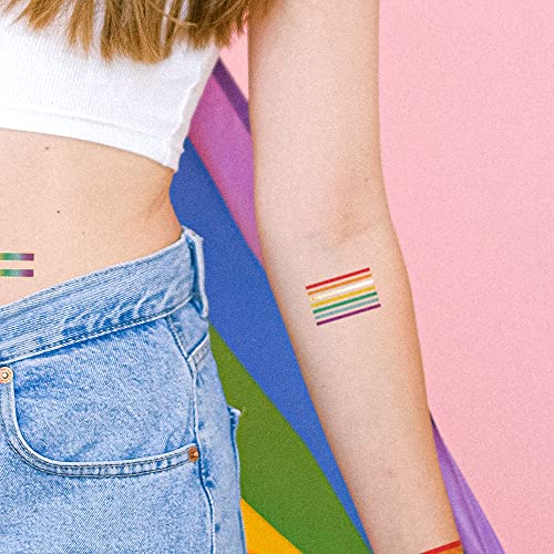 Rainbow Stripes Conjunto de 10 tatuagens de flash temporárias premium à prova d'água | Orgulho | LGBTQ | Bandeira do