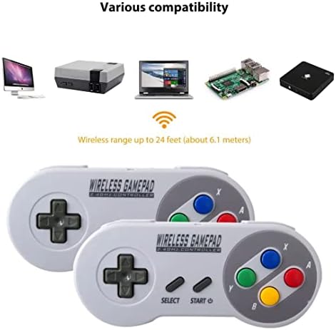 2 pacote de 2,4 GHz Controlador de gamepad sem fio compatível com jogos SNES, controlador clássico para Windows PC Mac Raspberry