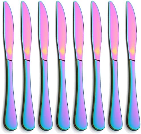Facas coloridas de jantar coloridas de 8 anos, aço inoxidável arco-íris faca de jantar premium de 9,1 polegadas, facas