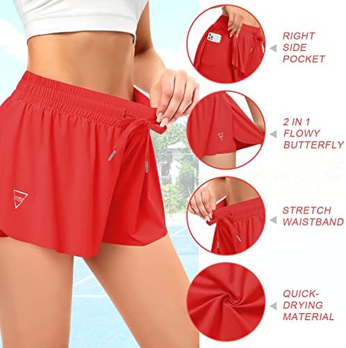Shorts de borboleta shorts esvoaçantes para mulheres com bolso de shorts atléticos femininos que executam shorts shorts de yoga