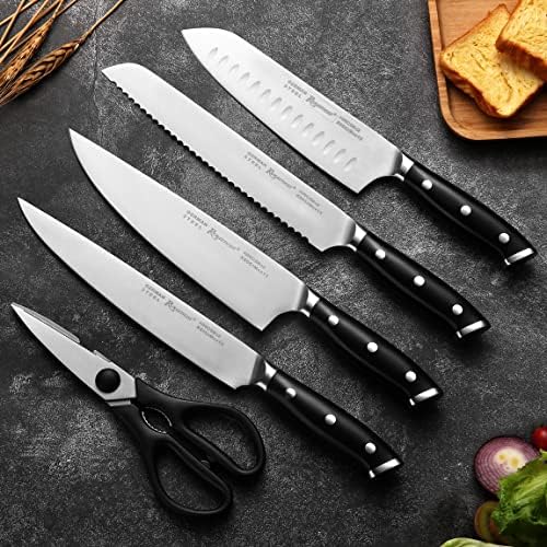 Conjunto de faca de faca romântica de 16 peças, facas de cozinha duráveis ​​de aço inoxidável alemão, barbear nítido, faca com bloco, tábua de corte e faca do conjunto de faca preta do Sharpner Black
