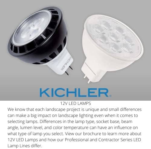 Coleção Profissional Kichler #12203; Lâmpada LED de LED de 50 watts eq MR16 LED LED LED MR-16, 60 graus, 7W, 25k horas, 3k para casa, uso ao ar livre, proprietários de casas, luminárias de paisagem, empreiteiros