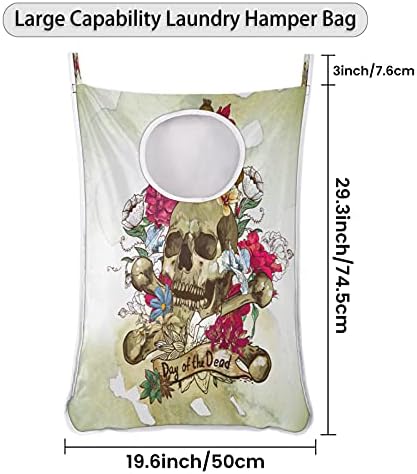 Dia da flor do dia do crânio morto Saco de lavanderia, sobre a porta de lavanderia, bolsa de armazenamento durável e durável