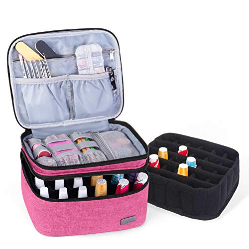 Luxja Unishish Training Case - segura 20 garrafas, bolsa de organizador portátil para esmalte e conjunto de manicure, rosa