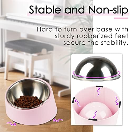 Superdesign bagunça livre de 15 ° tigela inclinada para cães e gatos, alimentador de cães de tigela de bulldog ângulo inclinado, não-esquioso e não-giro, mais fácil de alcançar alimentos s/0,5 xícara rosa