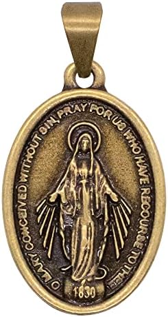 Nossa Senhora da Graça Pingente Medalha Milagrosa | Charme de metal-tone dourado | Grande adição a colares religiosos ou capeltos | Presente católico para a primeira comunhão e confirmação
