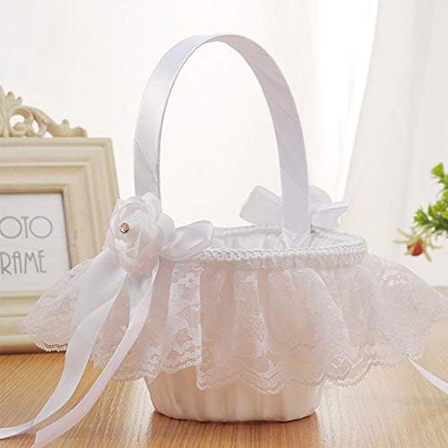 Vktech Flor Girls Basket Lace Bowknot White Setin Basket Decoração de casamentos de casamentos Favors Favors Favors