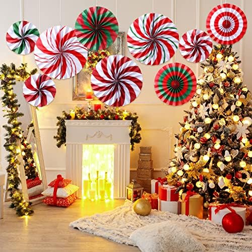 9 PCs Festas de doces de candides de festa de natal fãs de pimenta de natal Decorações de sala de aula de papel suspensa fãs guirlanda