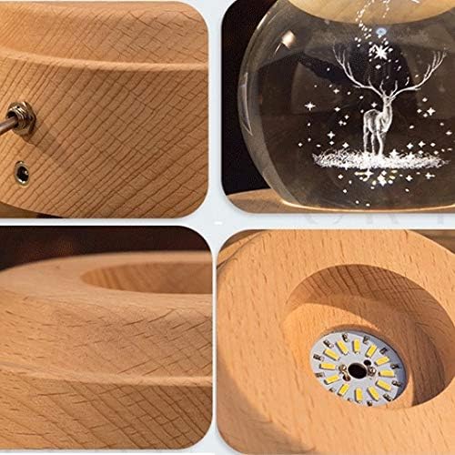 Caixa de músicas de bola de cristal da base de madeira Gretd com projeção LED Light Luminous Roting Music Box