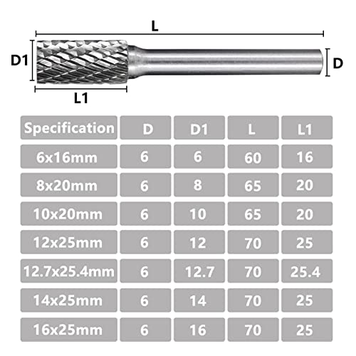 Arquivos rotativos de corte duplo Gande para diâmetro de metal 12-25,4 mm 6mm de tungstênio hastes de tungstênio bits de rebarbas