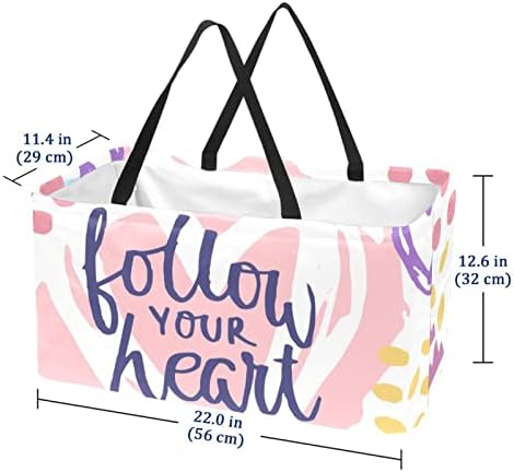 Sacos de supermercado reutilizáveis ​​de Lorvies siga seu coração colorido dobrável lavável caixa de armazenamento grande cesta compra bolsa