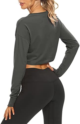 Mippo manga longa tops de safra de ginástica atlética Camisas de ginástica cortada moletons para mulheres