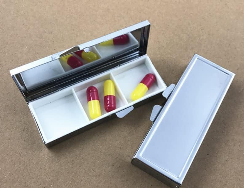 Howguu Metal 3 Compartimento Organizador retangular de comprimidos de prata para pílula de pílula de pílula organizadora
