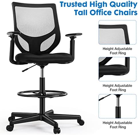 Cadeira de desenho - cadeira de mesa de escritório alta com anel de pé ajustável, cadeira com suporte lombar ergonômico, altura ajustável, malha respirável