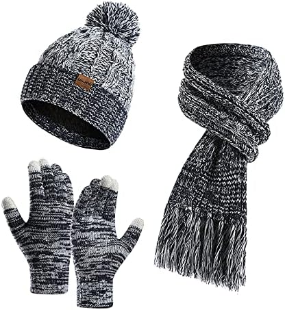 Mulheres Pom Pom Pom gorro de chapéu de lenço Touch Screen luvas Definir conjuntos coloridos de luto com nervuras com nervuras de 3 peças de inverno