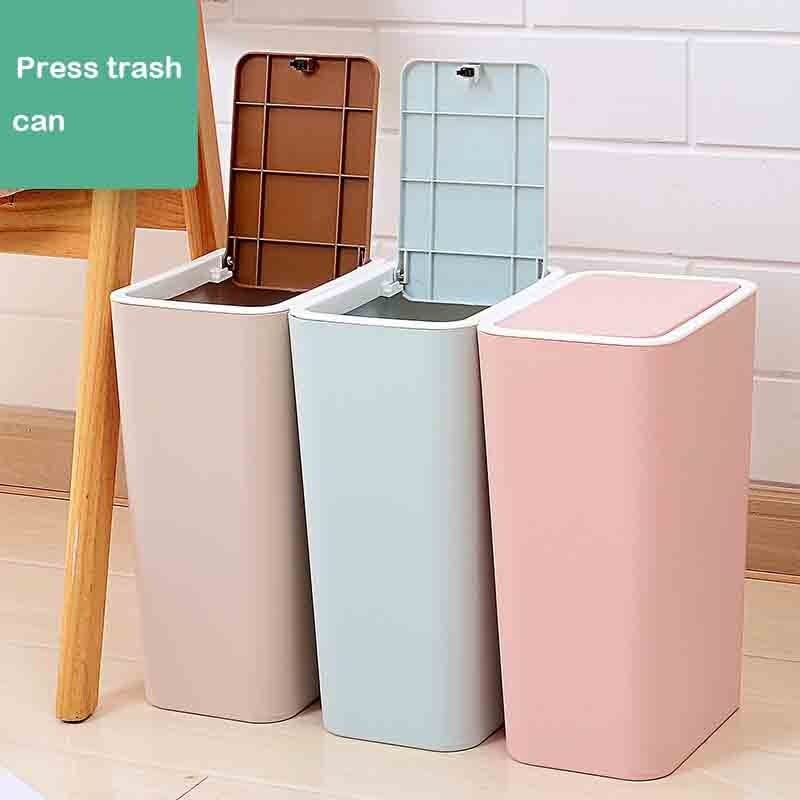 Lata de lixo de plástico de cozinha, lixo pode criar lixo retangular lata sala de estar sala com tampa lata de lata de cozinha banheiro banheiro, rosa