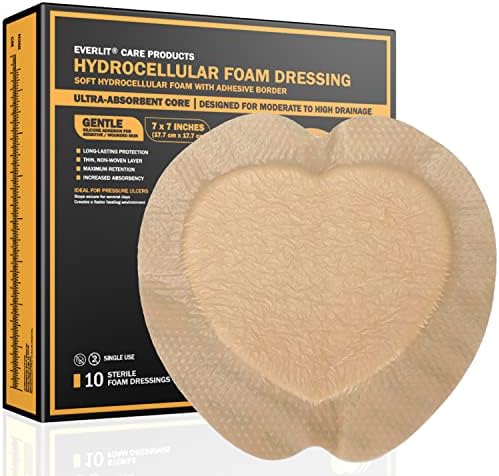 Molho de espuma de silicone everlit sacrum com borda adesiva [pacote de 5] absorvente respirável travagem sacral de bandagem para ferramento