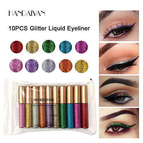 Handaiyan 10pcs/conjunto de olhos glitter liner para mulheres fáceis de usar maquiagem de delineador líquido branco de ouro branco