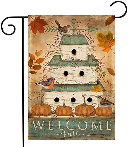 Bem -vindo Fall Birdhouse Primitive Garden Bandkins 12,5 x 18 Briarwood Lane