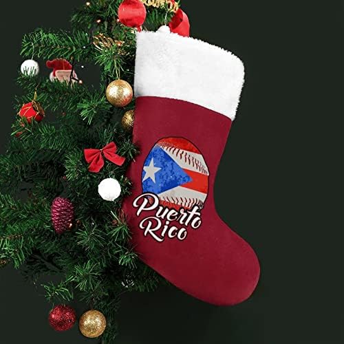 Baseball porto -riquenho Pride Christmas Meking lareira da árvore de natal Socões pendurados com decoração de punho curto para festa de férias em casa