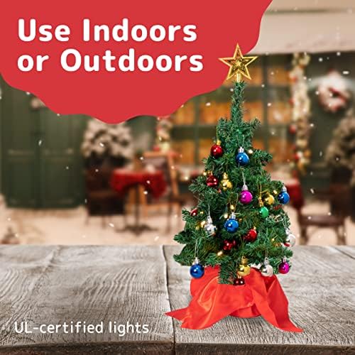 Prextex 22 ”Mini árvore de Natal com ornamentos e presentes de luzes - Pequena árvore de Natal com luzes Decorações