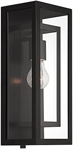 POSTINI EURO Design Caixa Double Double Industrial Outdoor Lumin luminária de parede Black Metal 16 1/2 Vidro transparente para o exterior Pátio da vara