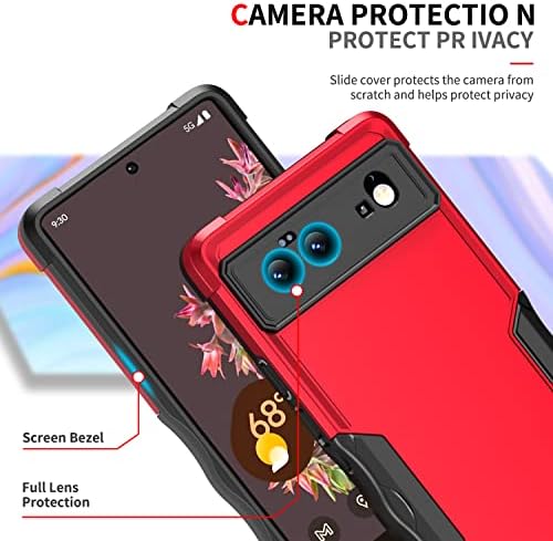 ACFDTYX Google Pixel 6 Caso, Caixa de telefone de proteção pesada à prova de choque militar ， Touch premium elegante ， não deslizante para o pixel 6, vermelho